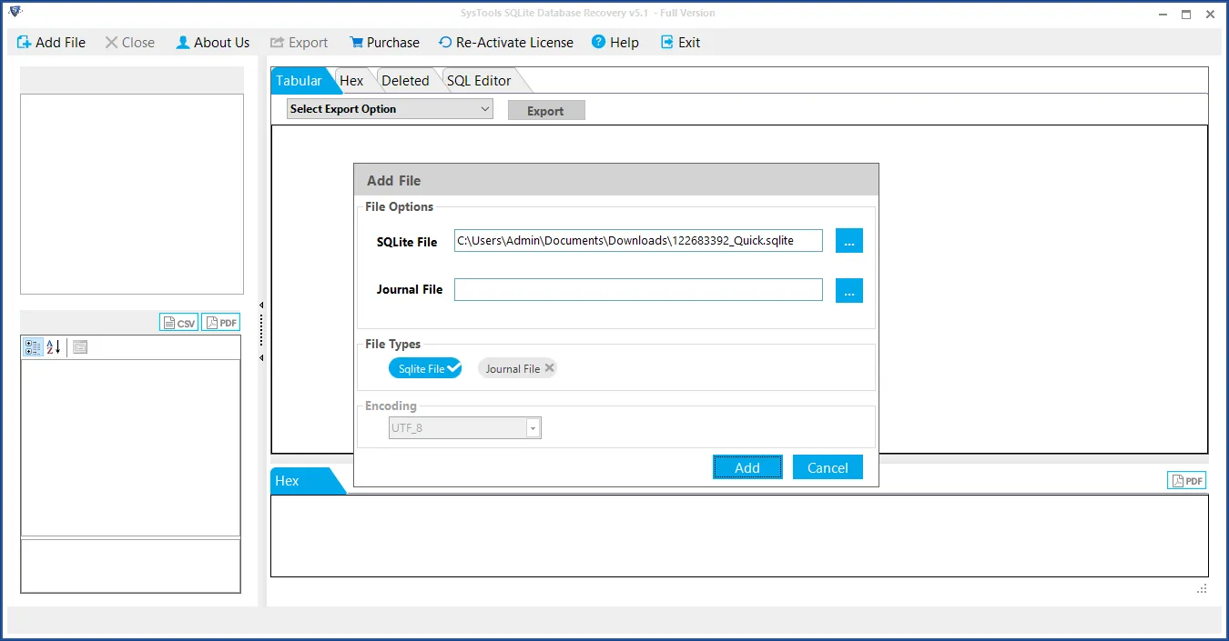 Select SQLite file