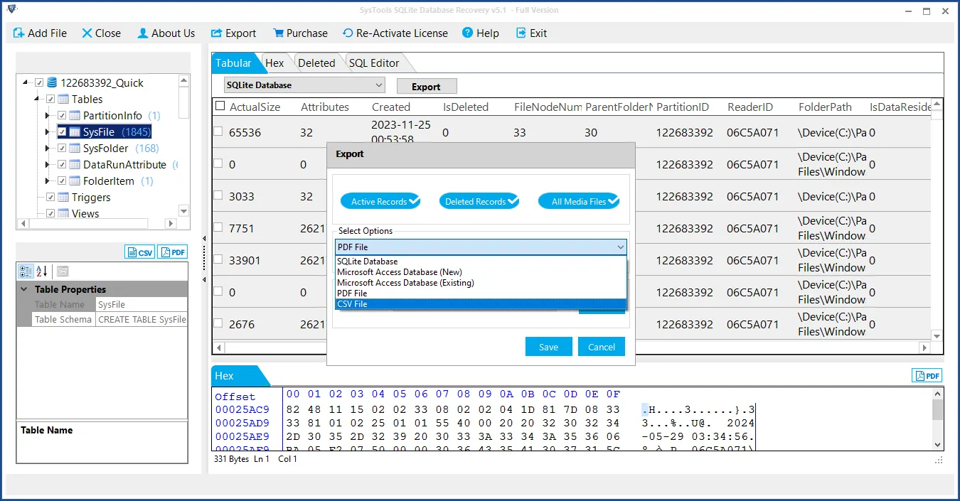 select csv export format