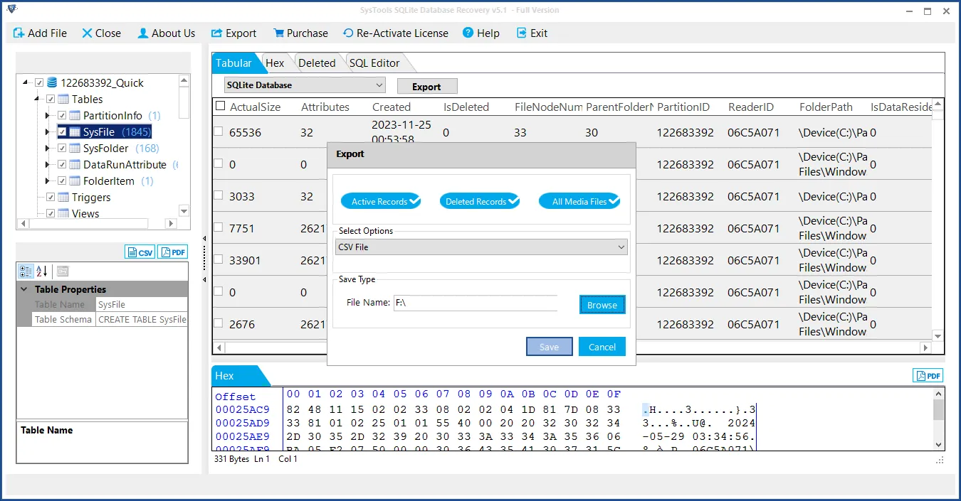 set sqlite export as csv