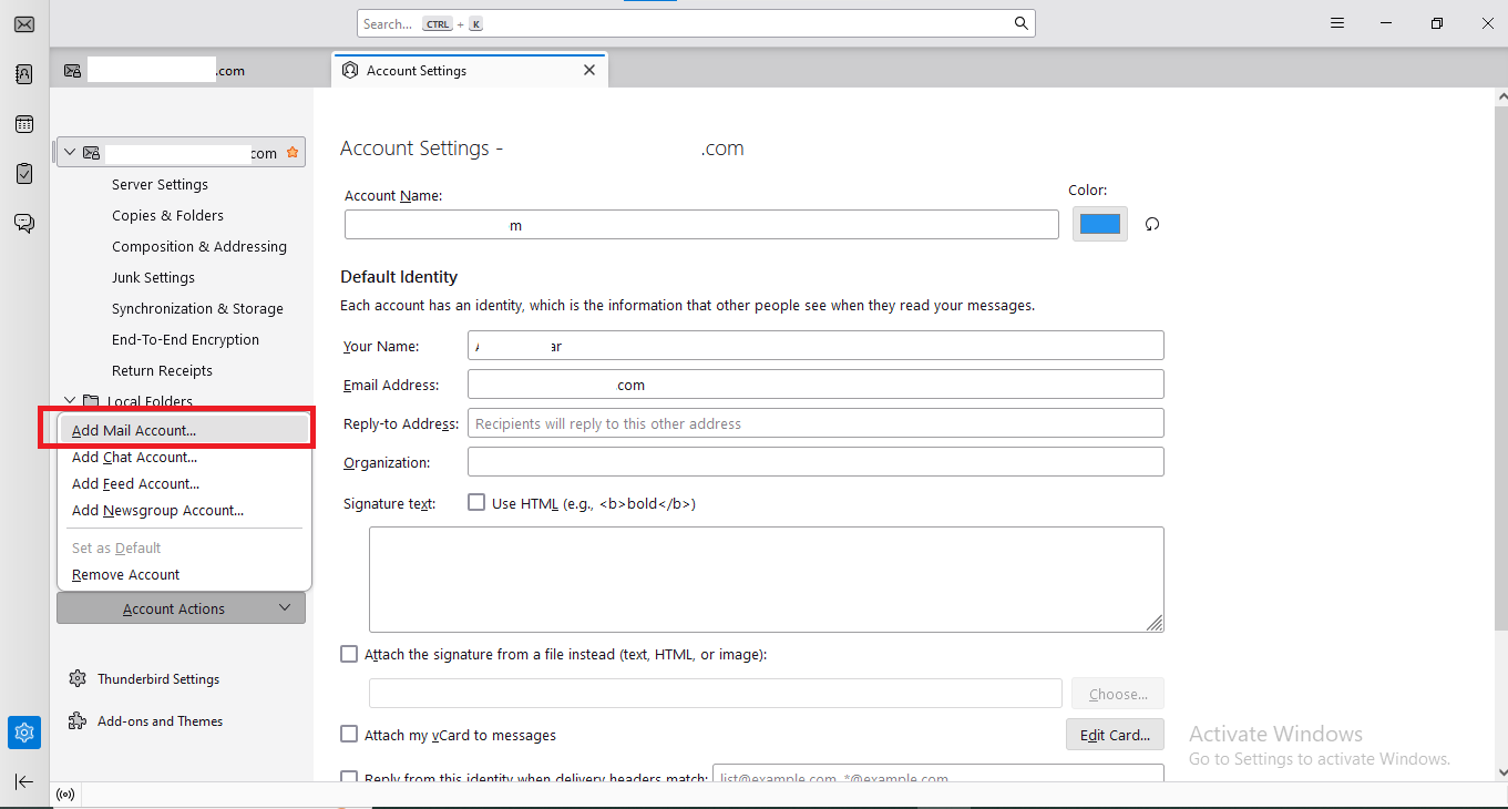 go to Account Settings > Account Actions > Add Mail Account,